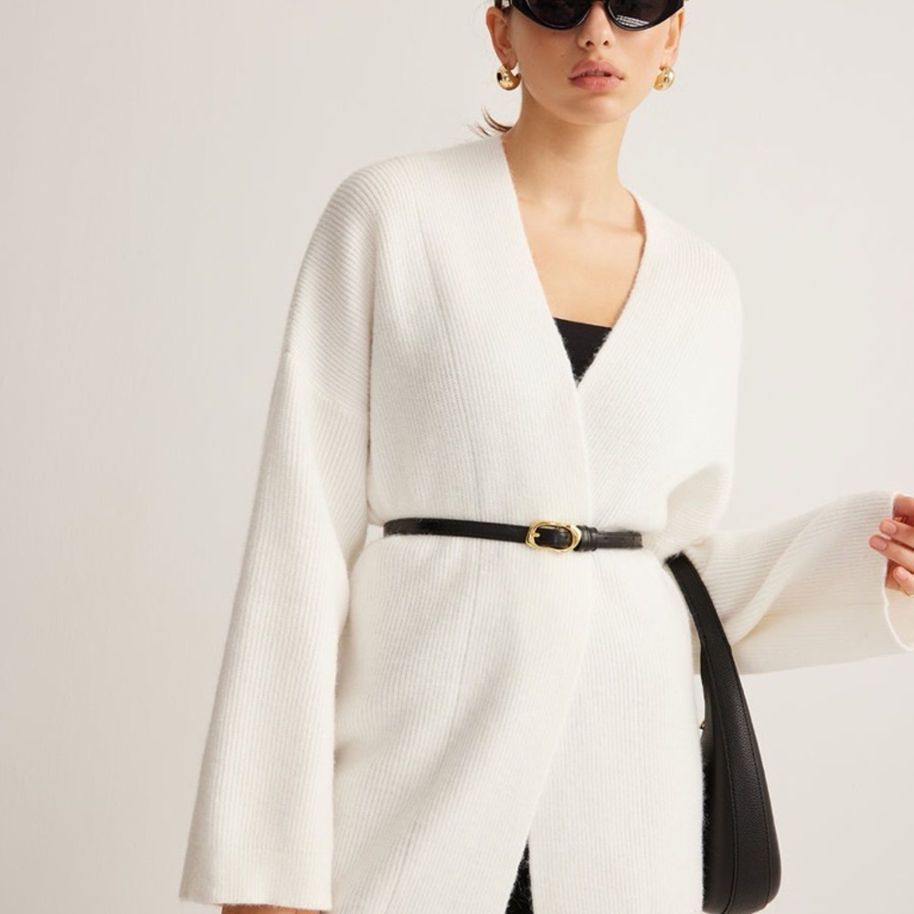 White Open-Front Cardigan M